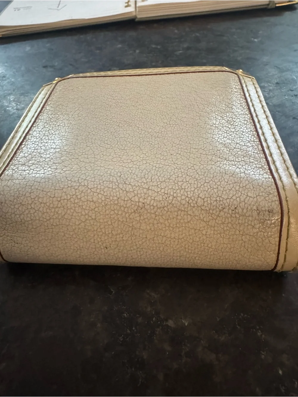 Louis Vuitton Cream Goatskin Leather Bifold Wallet with Gold Accents